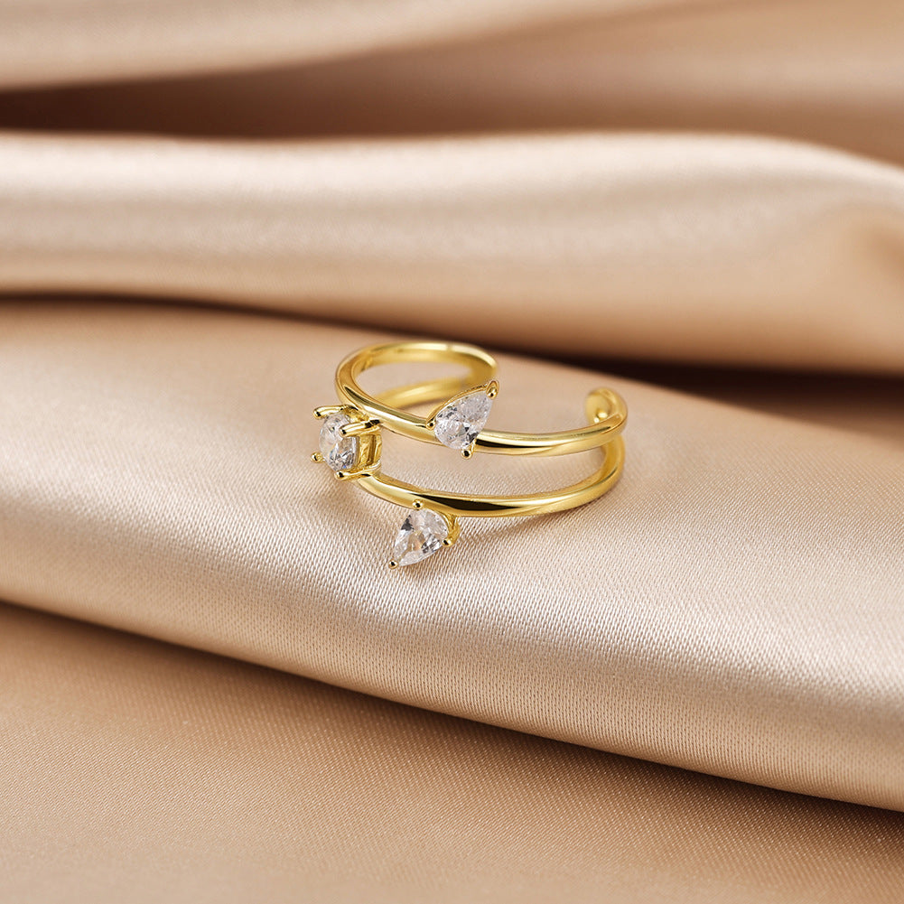 Celestial Flow – Gold Vermeil Sterling Silver Zircon Cuff Ring