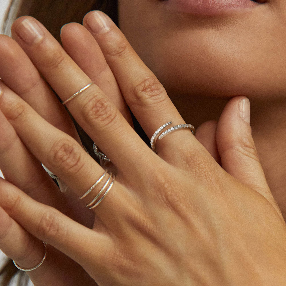 Radiant Curve – Sterling Silver Zircon Open Band Ring
