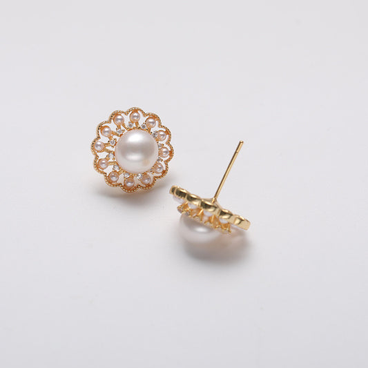 ROMANTIC STYLE STUD EARRINGS PEARL