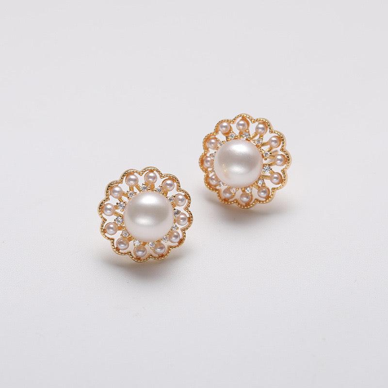 ROMANTIC STYLE STUD EARRINGS PEARL