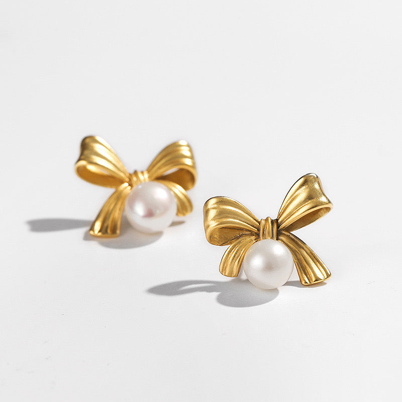 BOWKNOT STUD EARRINGS PEARL