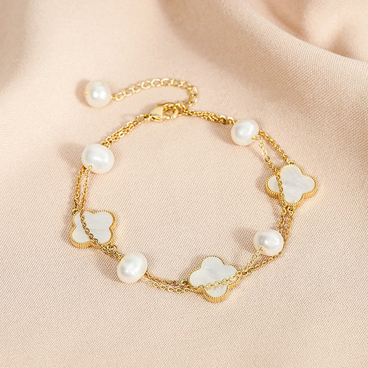 FOUR LEAF CLOVER-SHAPED BRACELET PEARL