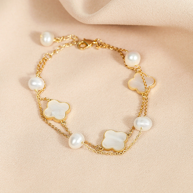 FOUR LEAF CLOVER-SHAPED BRACELET PEARL