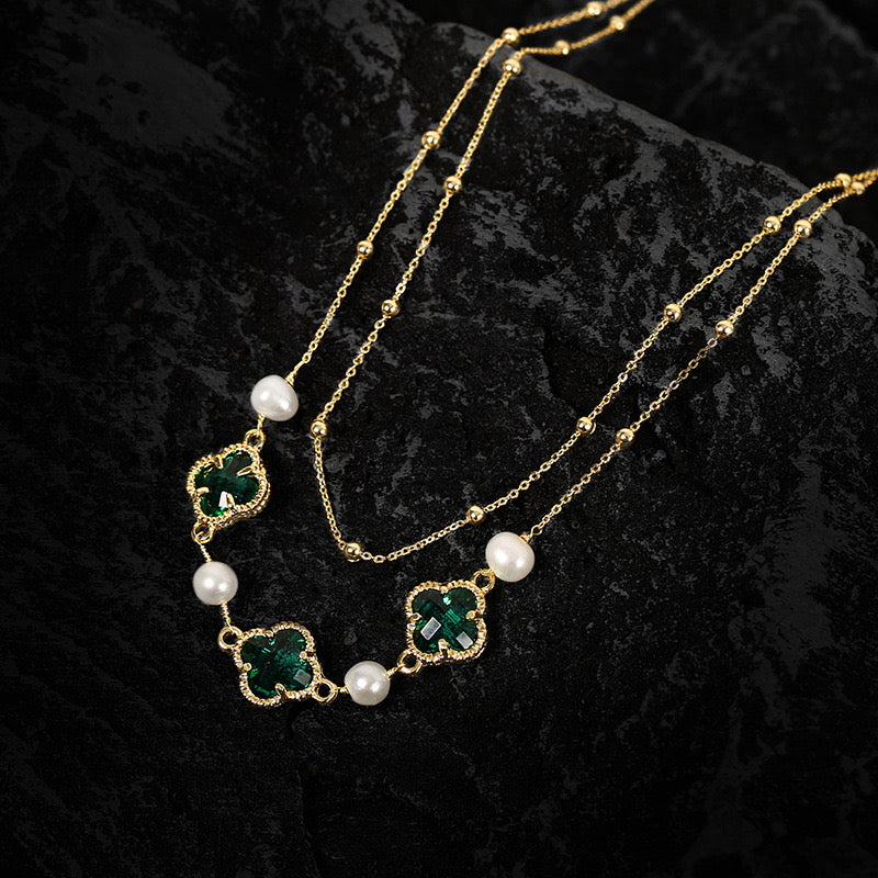 2 PIECE SET-BRACELET & NECKLACE PEARL GREEN