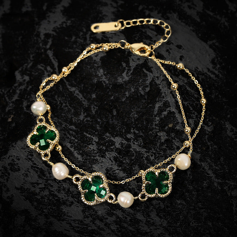 2 PIECE SET-BRACELET & NECKLACE PEARL GREEN