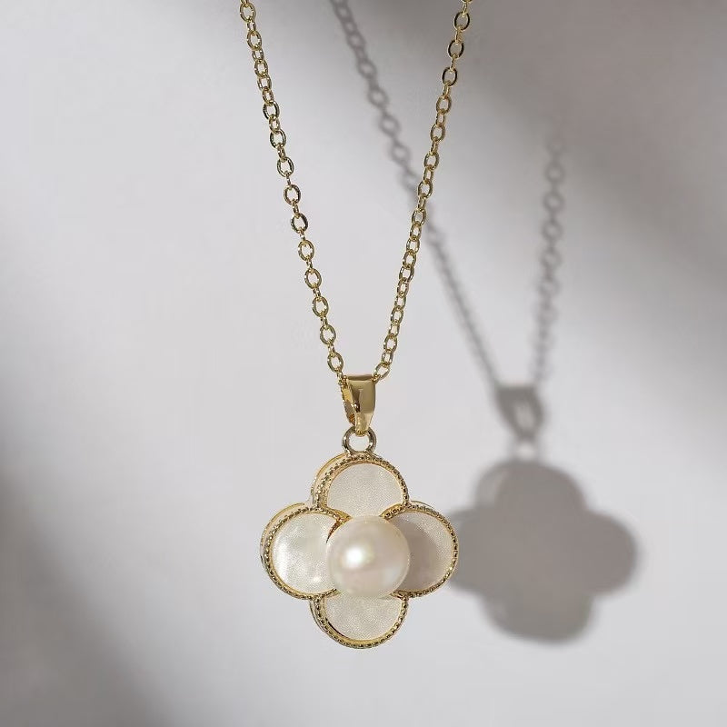 4 PIECE SET-FOUR LEAF CLOVER PEARL JEWELRY