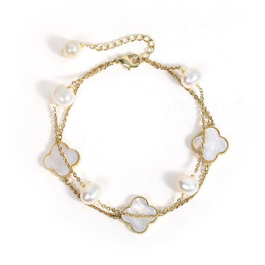 FOUR LEAF CLOVER-SHAPED BRACELET PEARL