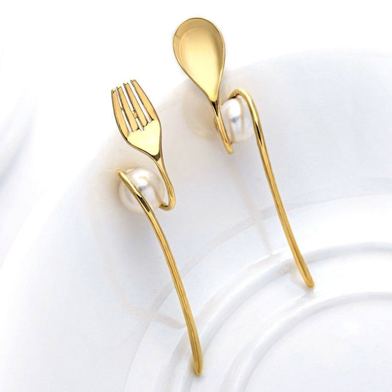 Quirky Cutlery – Freshwater Pearl & Fork-Spoon Earrings