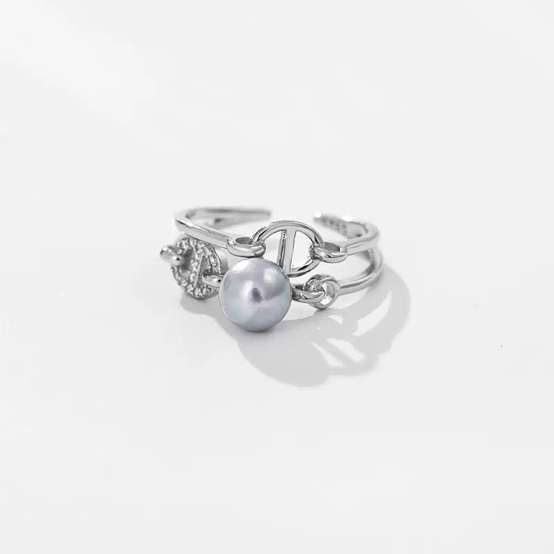 Celestial Chain – Pearl & Pave CZ Open Ring