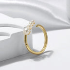 Grace Arc Pearl Adjustable Ring, Minimalist Open Band Ring, Dainty Everyday Stacking Ring