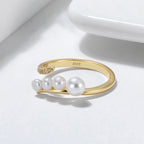 Grace Arc Pearl Adjustable Ring, Minimalist Open Band Ring, Dainty Everyday Stacking Ring