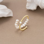 Pearl Beaded Open Ring, Dainty Adjustable Ring, Minimalist Stacking Ring, Everyday Jewelry