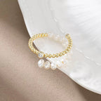 Pearl Beaded Open Ring, Dainty Adjustable Ring, Minimalist Stacking Ring, Everyday Jewelry