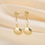 Seashell Pearl Drop Earrings, Summer Beach Earrings, Coastal Vacation Jewelry, Dainty Pearl Earrings