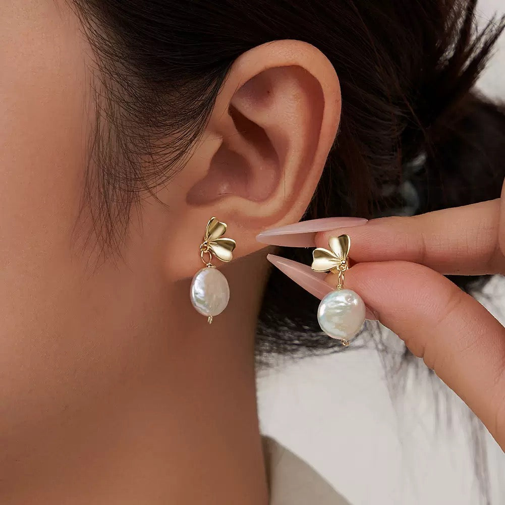 Bloom Drop – Freshwater Coin Pearl & Vermeil Floral Earrings