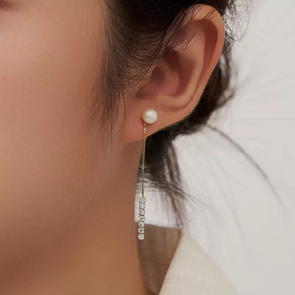 Lunar Line – Freshwater Pearl & CZ Vermeil Drop Earrings