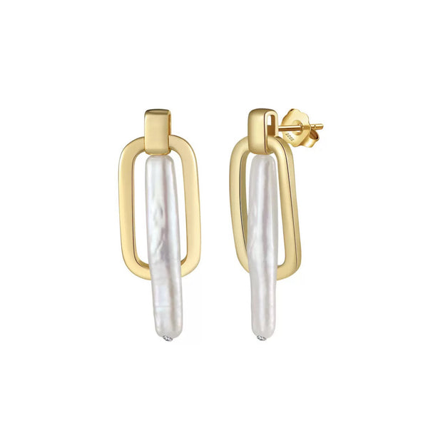 Modern Drop – Freshwater Stick Pearl & Vermeil Dangle Earrings