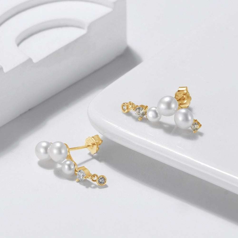 Starlit Drop – Freshwater Pearl & CZ Vermeil Dangle Earrings