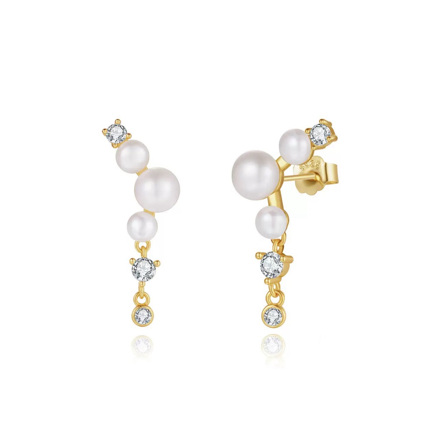 Starlit Drop – Freshwater Pearl & CZ Vermeil Dangle Earrings