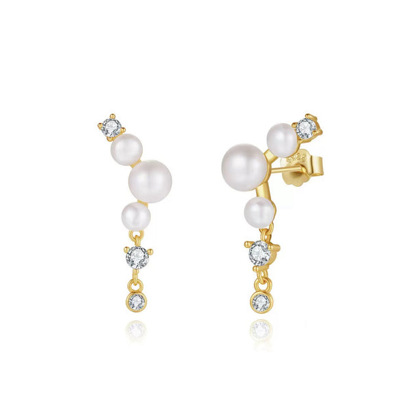 Starlit Drop – Freshwater Pearl & CZ Vermeil Dangle Earrings