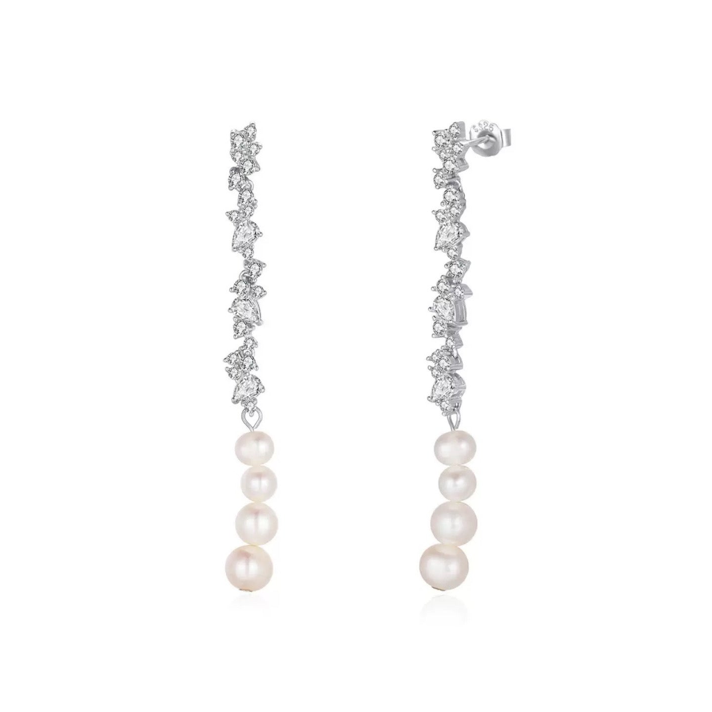 Starfall Trail – Freshwater Pearl & CZ Sterling Silver Earrings