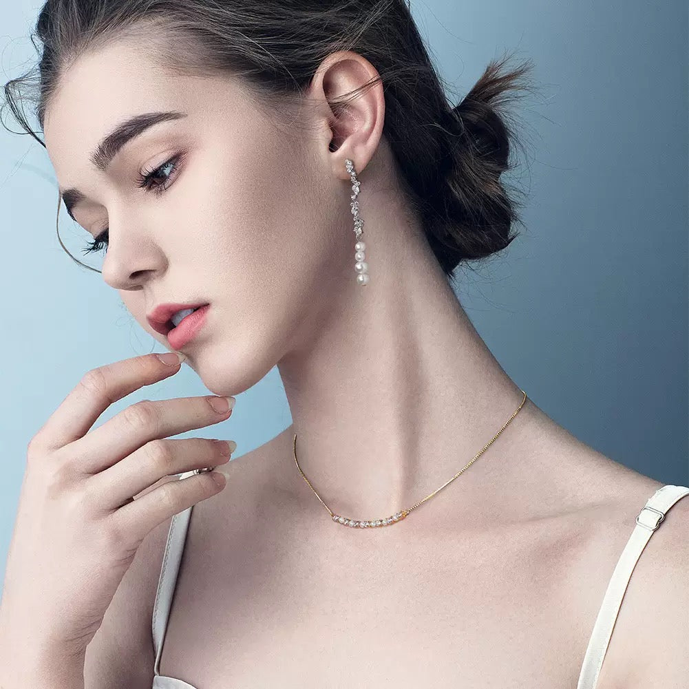 Starfall Trail – Freshwater Pearl & CZ Sterling Silver Earrings