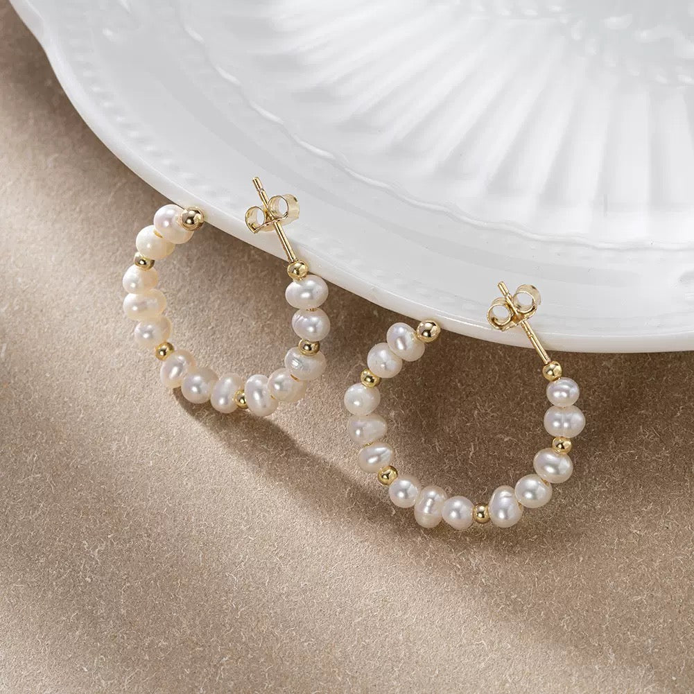 Lunar Loop – Freshwater Pearl & Vermeil Hoop Earrings