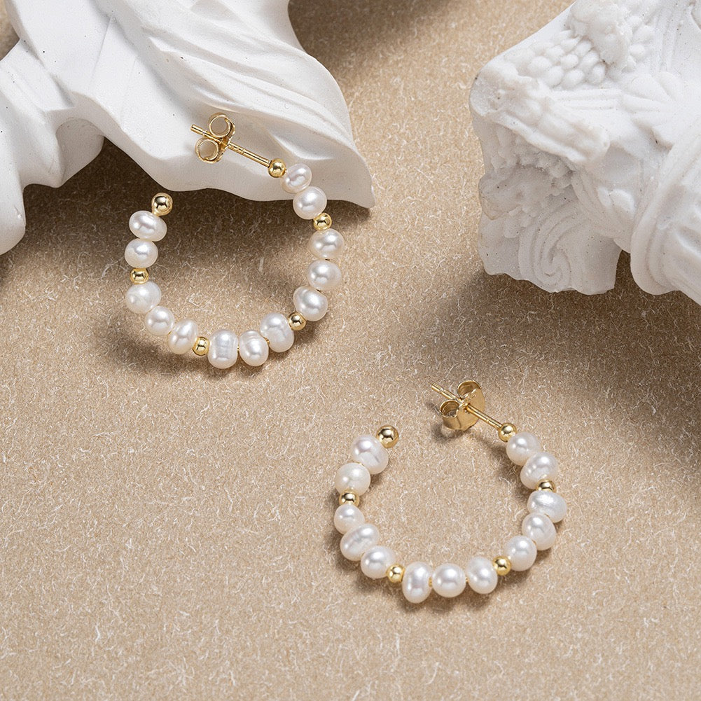 Lunar Loop – Freshwater Pearl & Vermeil Hoop Earrings