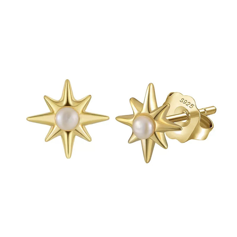 Starlight Spark – Petite Pearl & Vermeil North Star Stud Earrings