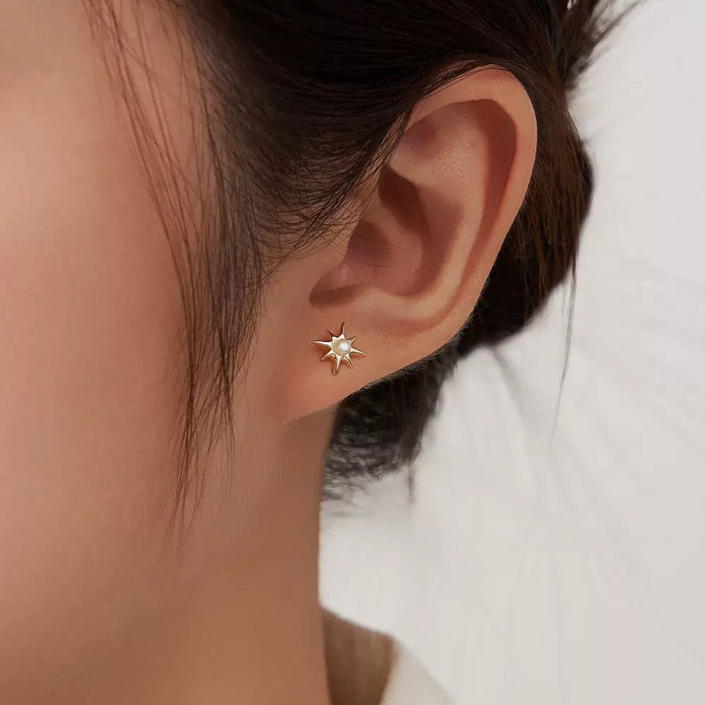 Starlight Spark – Petite Pearl & Vermeil North Star Stud Earrings
