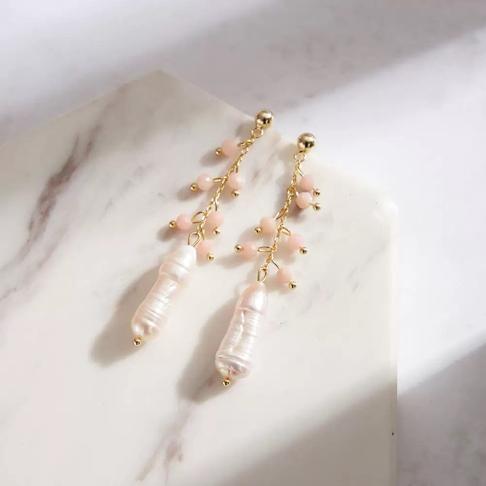 ENERGY STONE & PEARL DROP EARRINGS