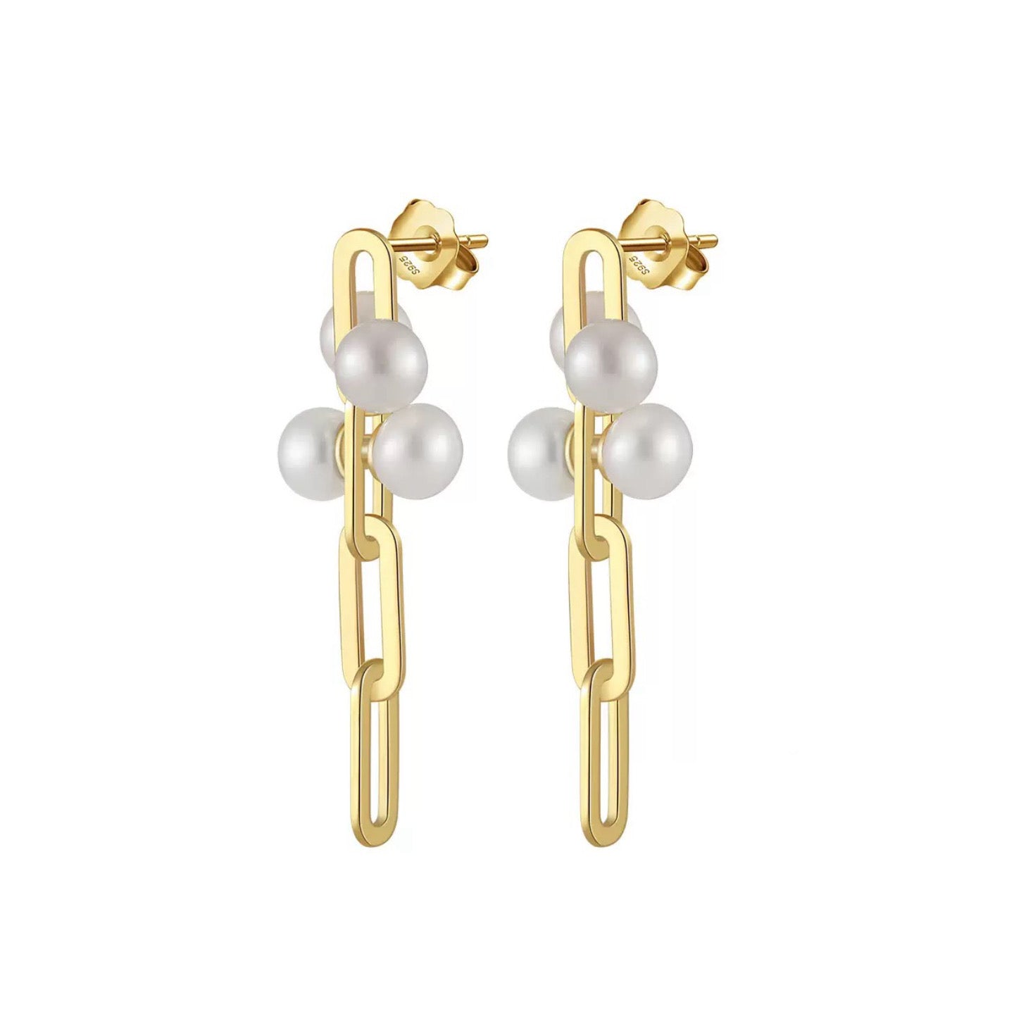 Linked Grace – Freshwater Pearl & Vermeil Chain Drop Earrings