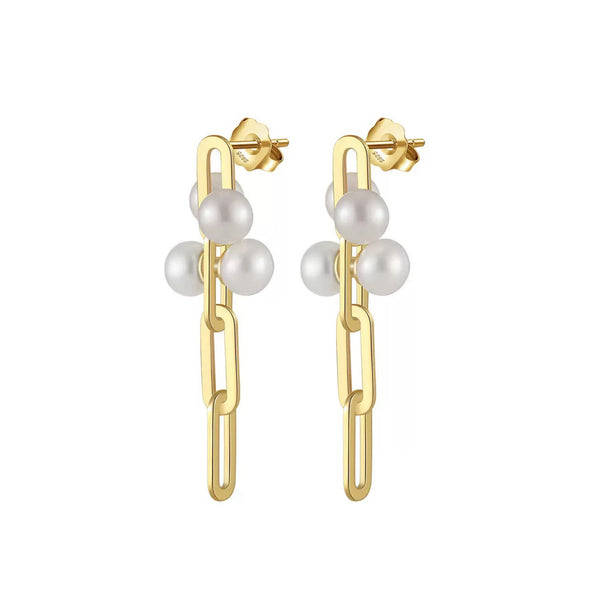 Linked Grace – Freshwater Pearl & Vermeil Chain Drop Earrings