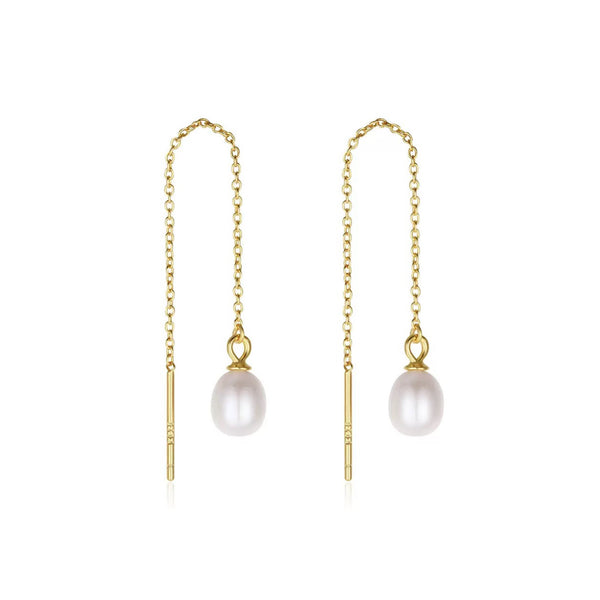 Whisper Thread – Freshwater Pearl & Vermeil Chain Earrings