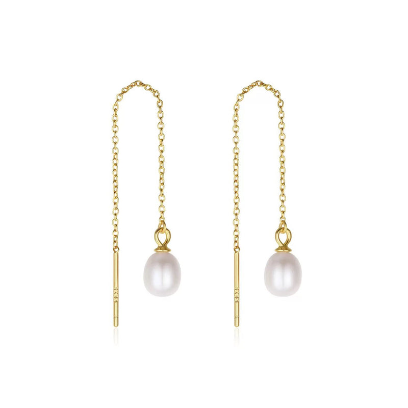 Whisper Thread – Freshwater Pearl & Vermeil Chain Earrings