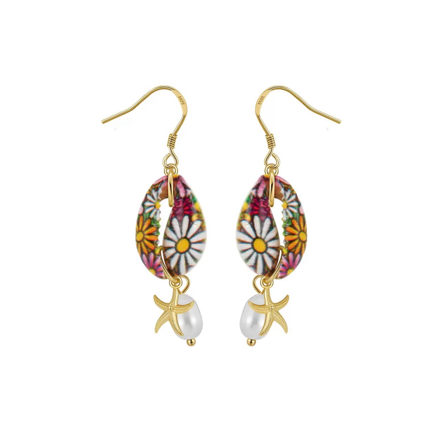 Bloom Tide – Floral Resin & Freshwater Pearl Dangle Earrings