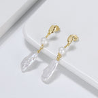 Baroque Pearl Chain Drop Earrings, Dainty Pearl Dangle Earrings, Wedding Guest Jewelry