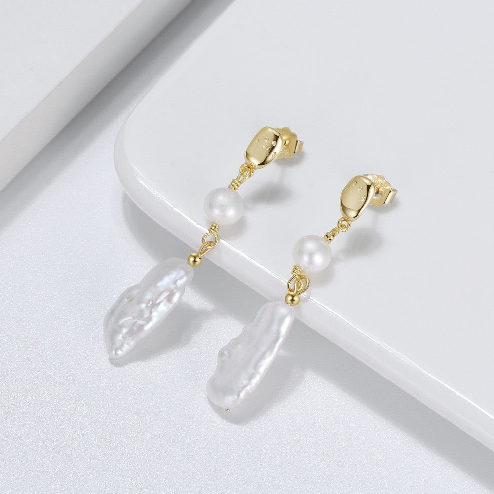 Ocean Drip – Baroque & Round Freshwater Pearl Drop Earrings