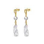 Baroque Pearl Chain Drop Earrings, Dainty Pearl Dangle Earrings, Wedding Guest Jewelry