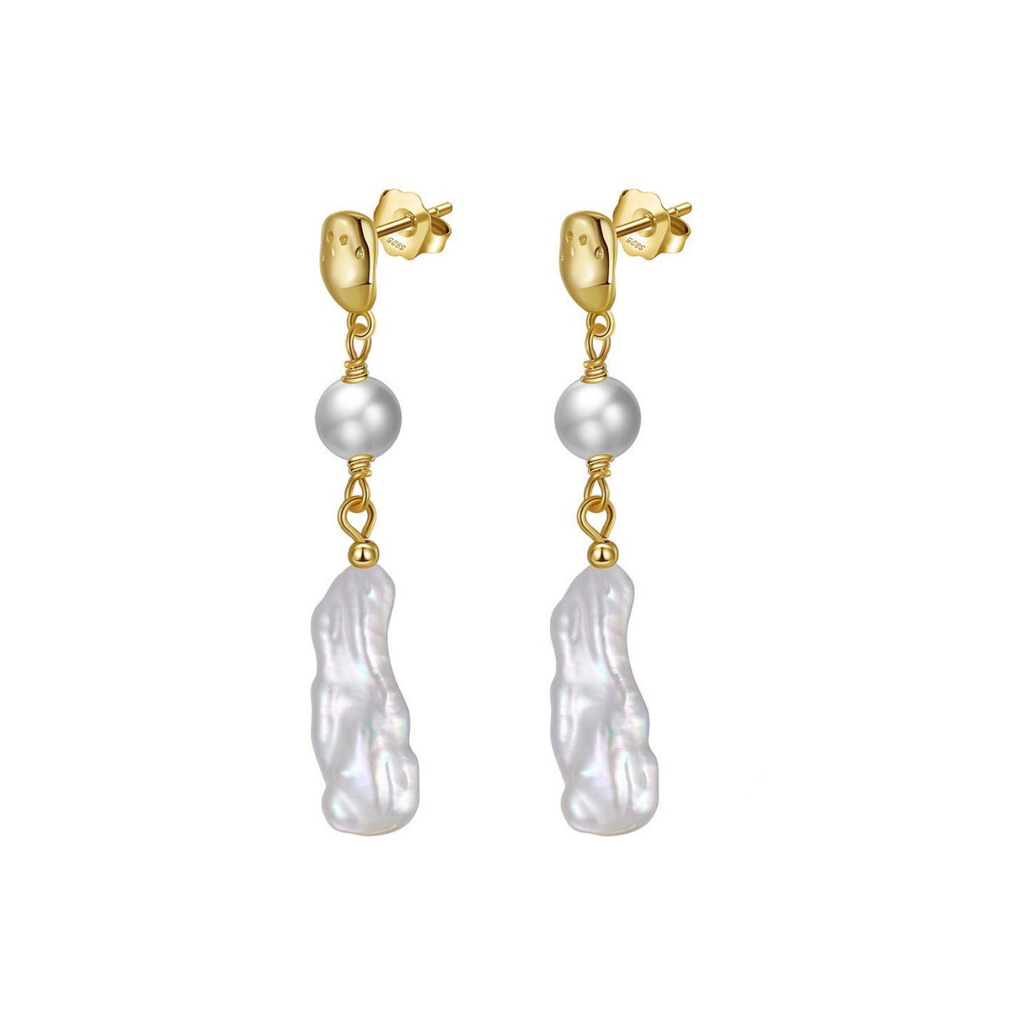 Ocean Drip – Baroque & Round Freshwater Pearl Drop Earrings