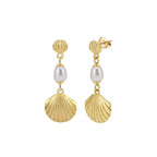 Seashell Pearl Drop Earrings, Summer Beach Earrings, Coastal Vacation Jewelry, Dainty Pearl Earrings
