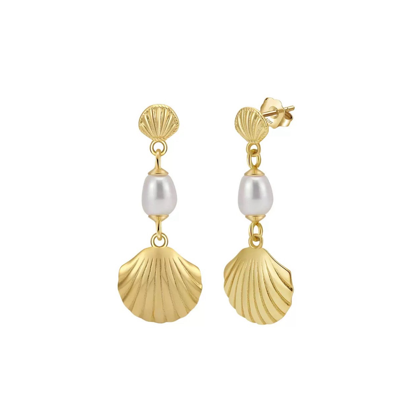 Coastal Muse – Freshwater Pearl & Shell Vermeil Drop Earrings