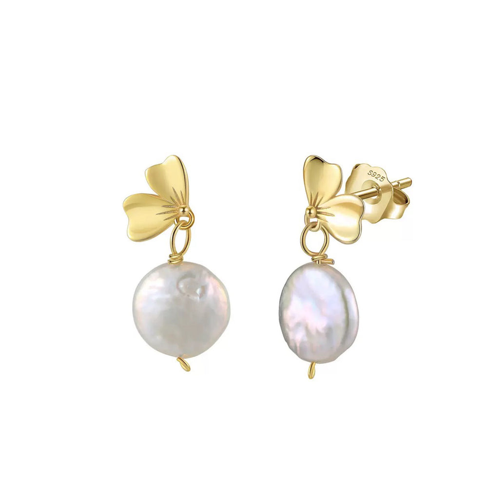 Bloom Drop – Freshwater Coin Pearl & Vermeil Floral Earrings