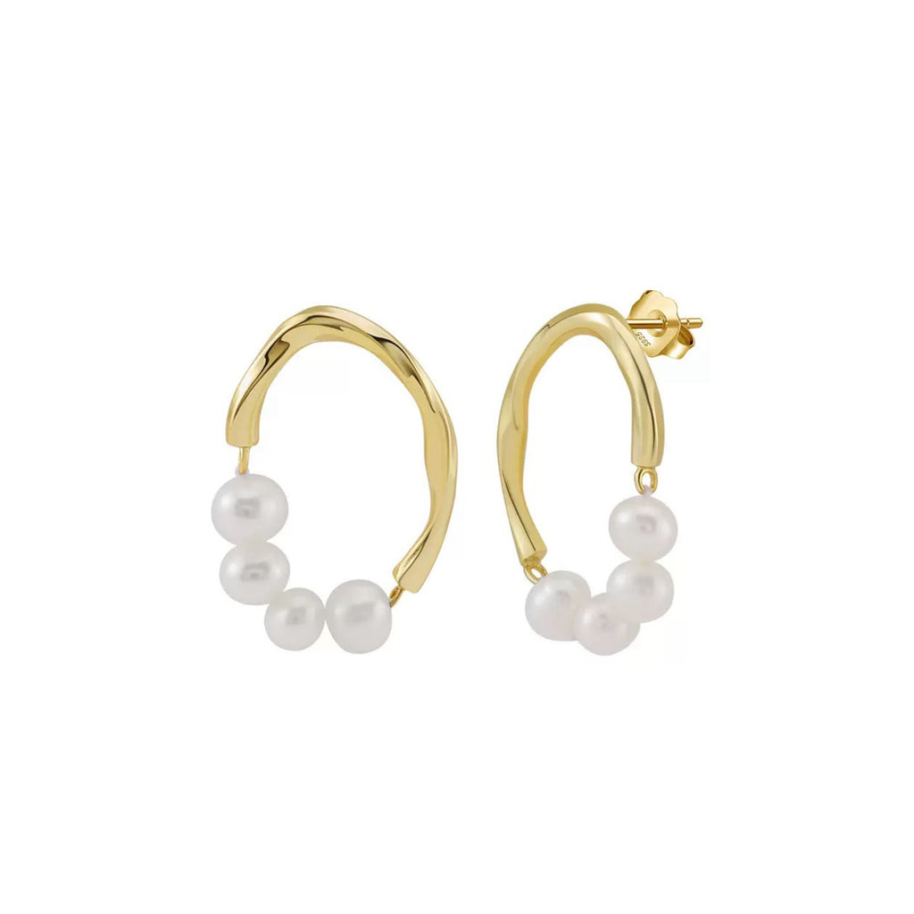 Molten Arc – Freshwater Pearl & Vermeil Sculpted Hoop Earrings