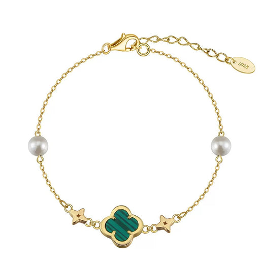 Lucky Bloom – Malachite & Pearl Star Vermeil Bracelet