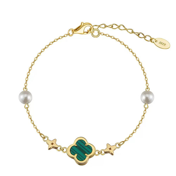Lucky Bloom – Malachite & Pearl Star Vermeil Bracelet | Energy Stone Series