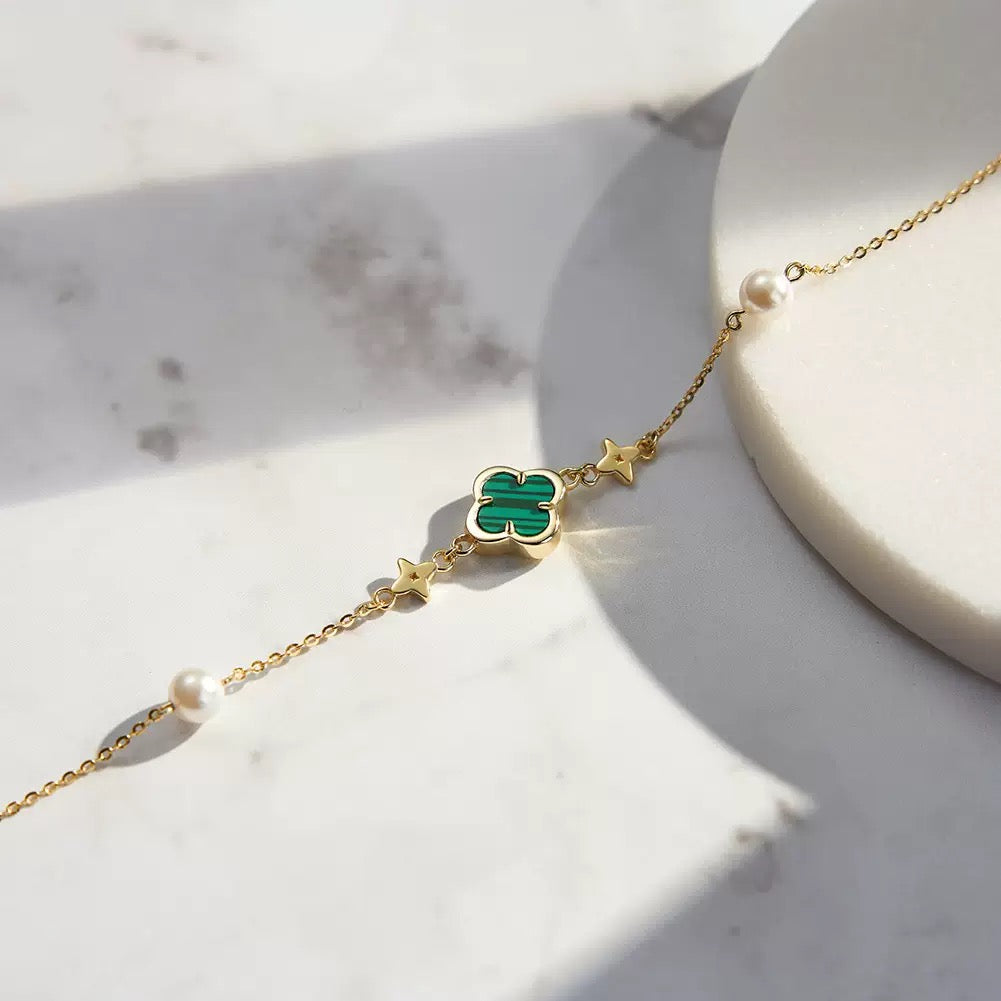Lucky Bloom – Malachite & Pearl Star Vermeil Bracelet