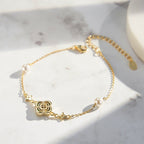 Lucky Clover Pearl Bracelet, Four Leaf Clover Charm Bracelet, Dainty Pearl Jewelry Gift