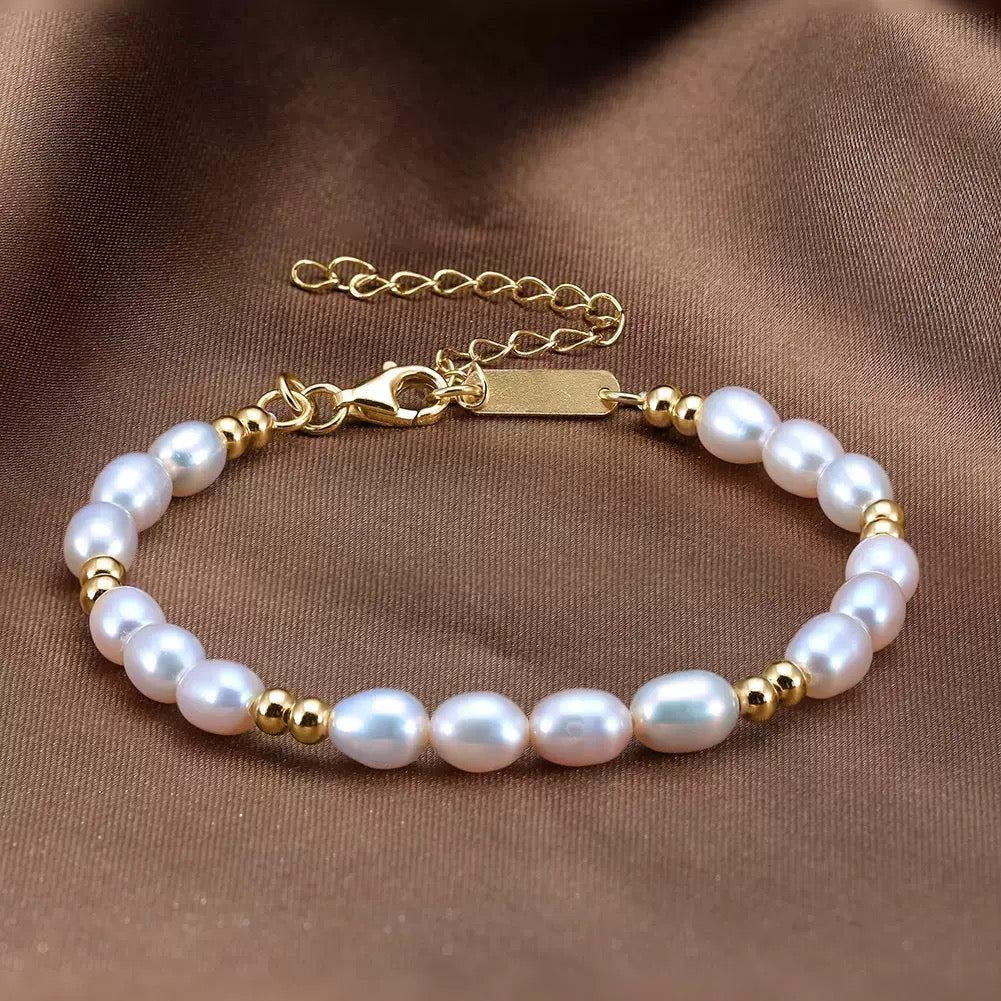 Balance Beam – Freshwater Pearl & Bar Accent Vermeil Bracelet