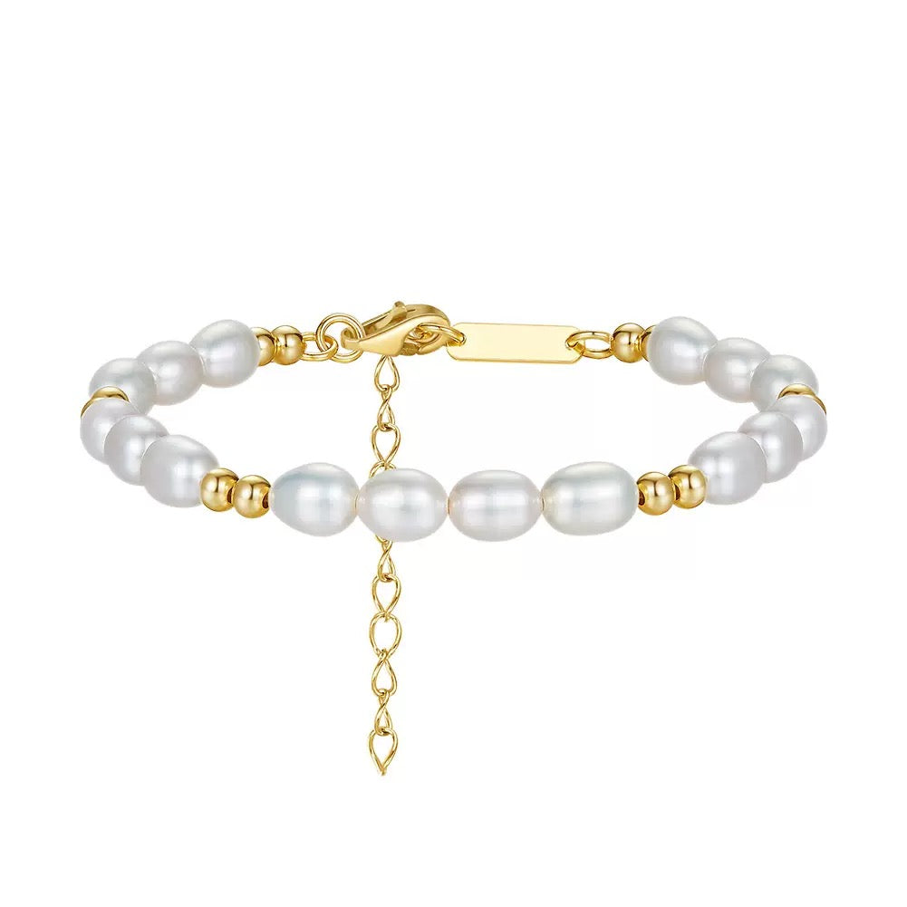 Balance Beam – Freshwater Pearl & Bar Accent Vermeil Bracelet